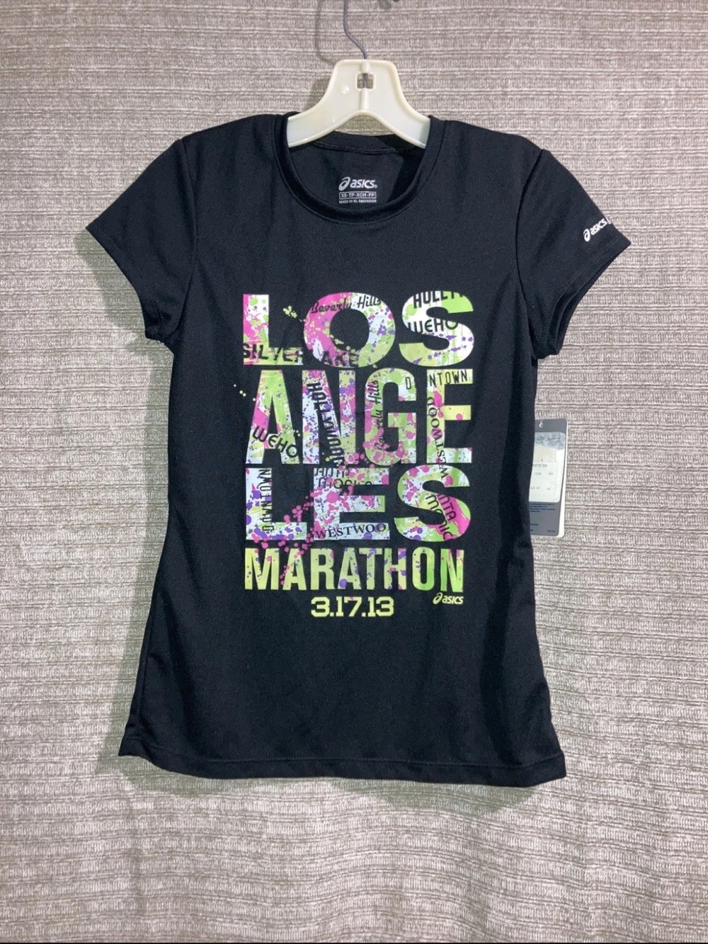 Asics 2013 Los Angeles Marathon Graphic Cap Sleeve Women’s Black T-Shirt New XS